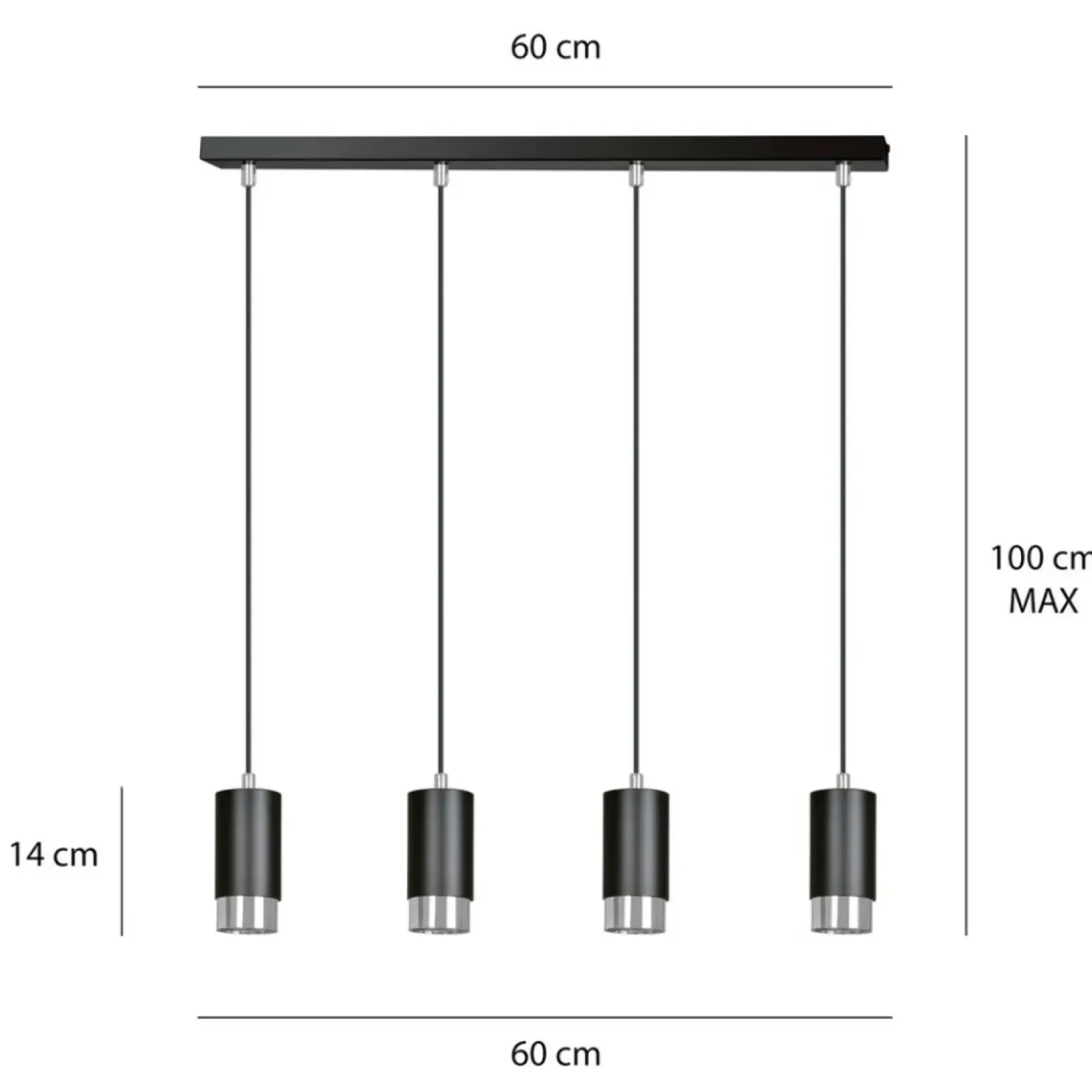Sklep Kaja Czarno srebrna lampa wisząca na listwie 816/4 | Kaja Oświetlenie Flash Sale