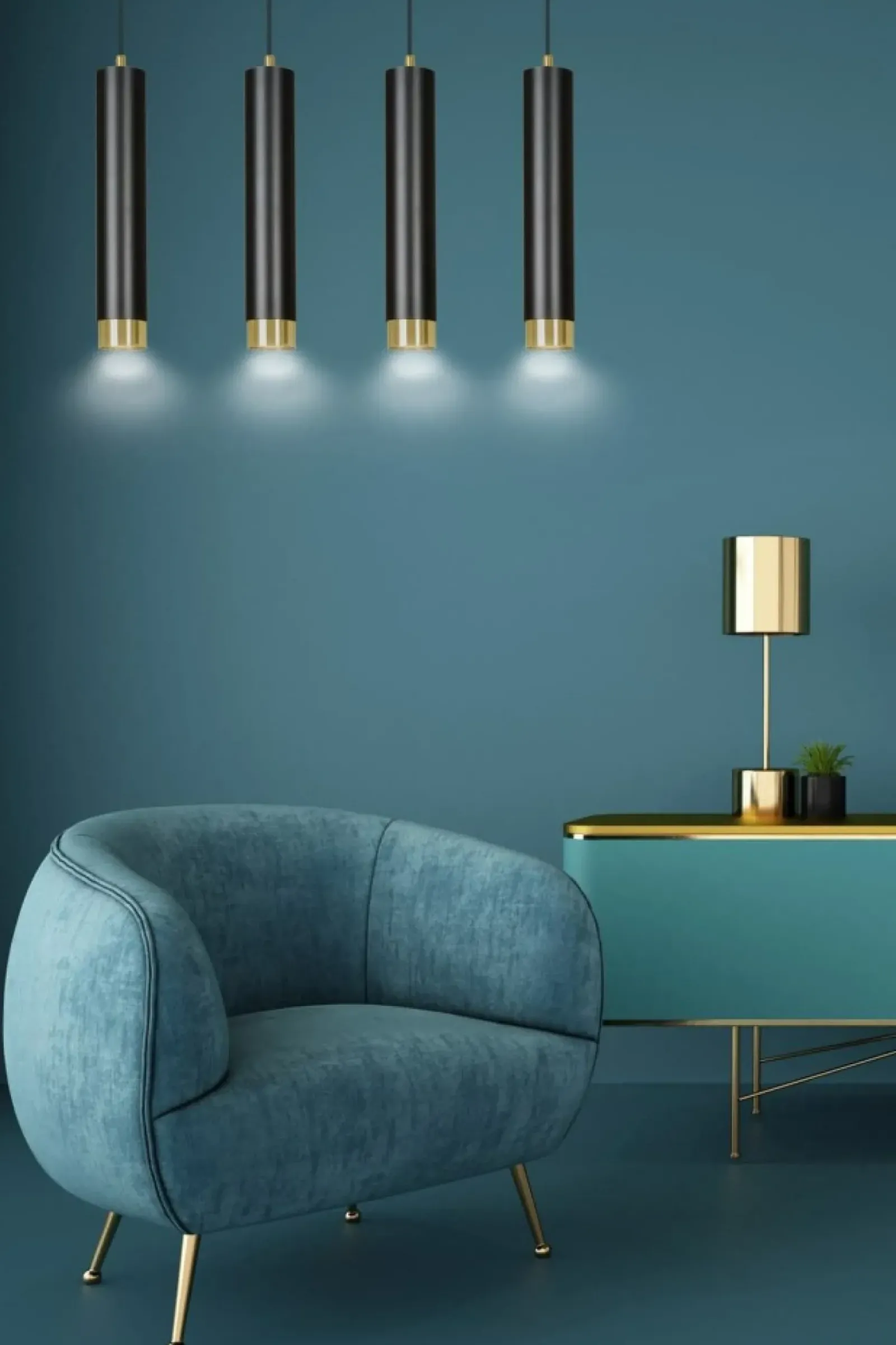 Sklep Kaja Czarno złota listwa z czterema lampami wiszącymi 644/4 | Kaja Flash Sale