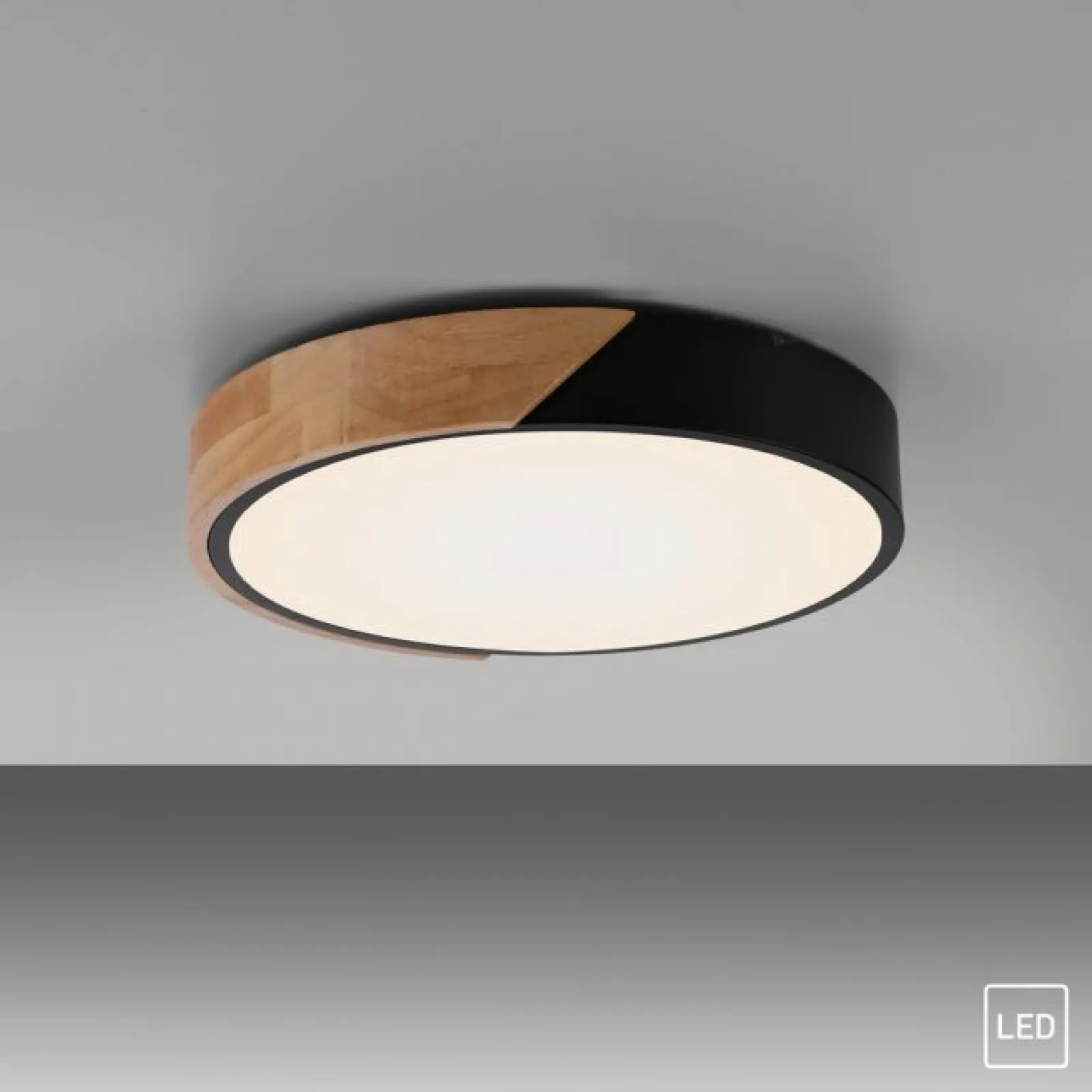 Sklep Kaja Czarno-drewniany plafon LED w formie koła ZM 14288-18 BILA | Kaja* Plafony Nowoczesne|Lampy Led