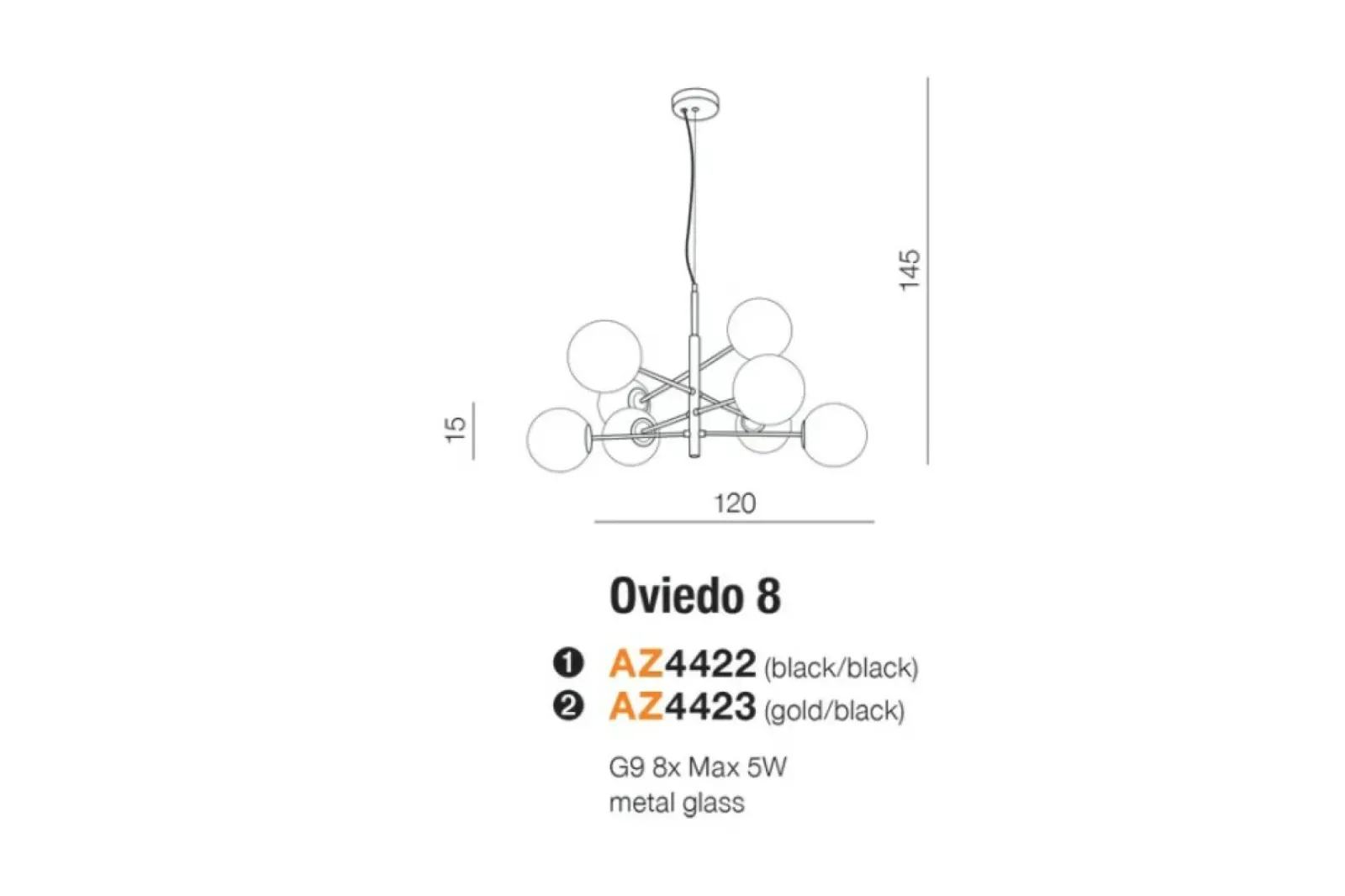 Sklep Kaja Czarno-złota lampa wisząca nad stół AZ4423 OVIEDO | Kaja Oświetlenie złoty Cheap