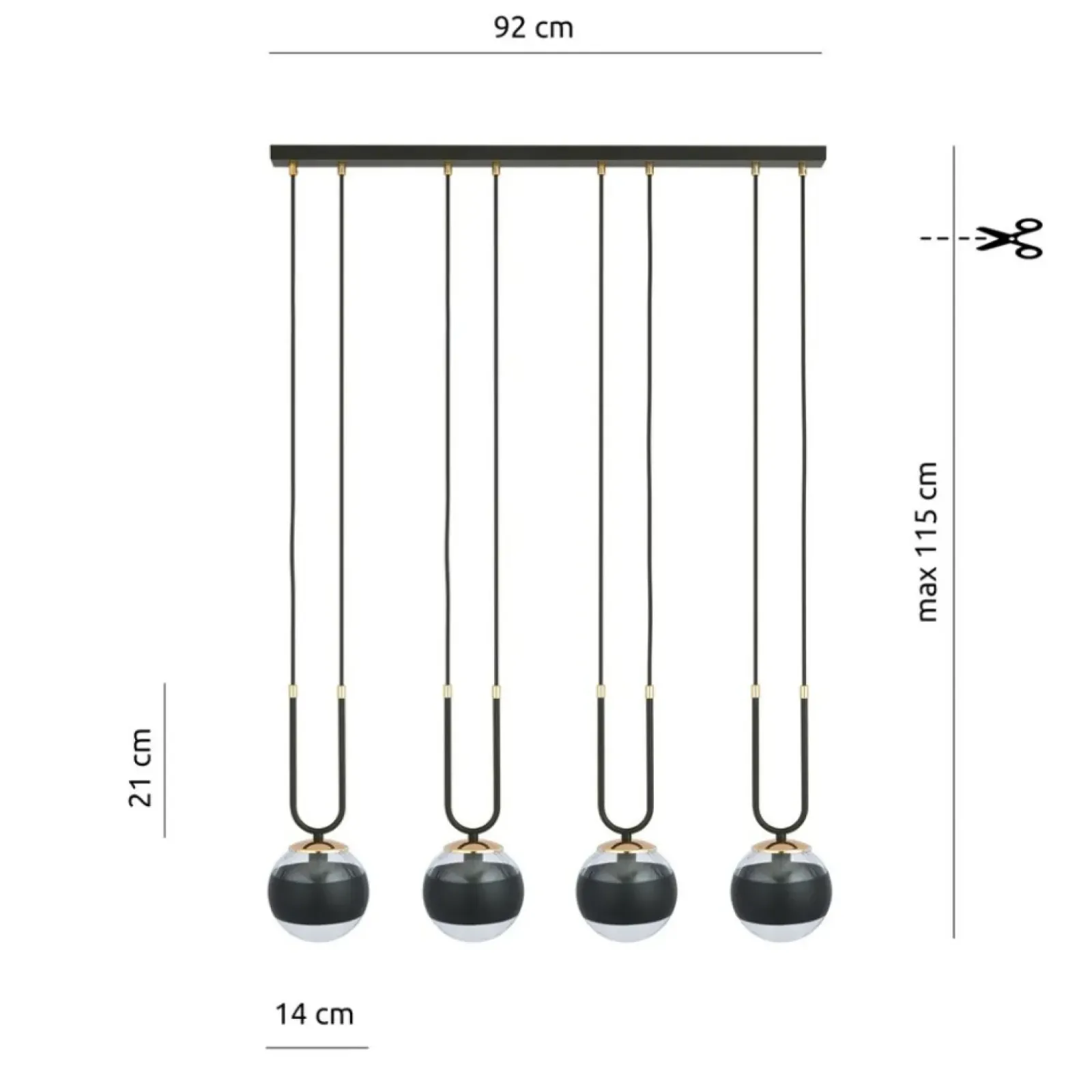Sklep Kaja Czarno-złota lampa wisząca, regulowane zwisy 1113/4 GLAM | Kaja Outlet