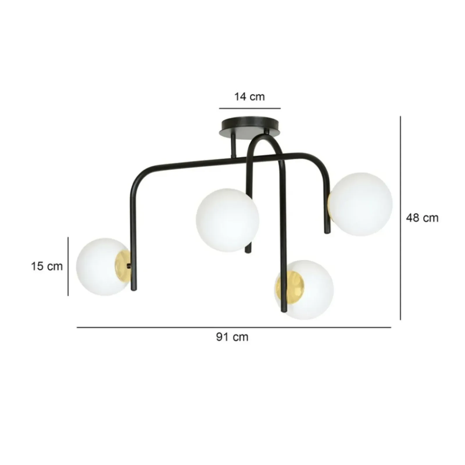 Sklep Kaja Czarno-złota lampa z okrągłymi kloszami 1032/4B RAGNAR | Kaja Outlet