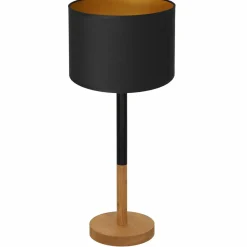 Sklep Kaja Czarno-złota lampka nocna, drewniana noga LX 3825 z serii TABLE LAMPS* Lampki Stołowe Z Abażurem|Tradycyjne Lampki Stołowe