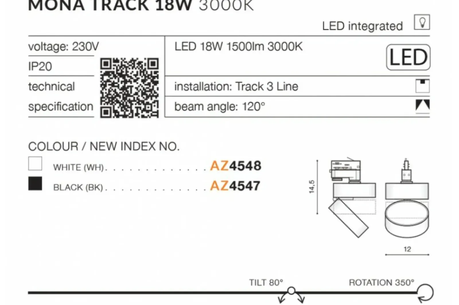 Sklep Kaja spot LED do szyny 3-fazowej natynkowej AZ4547 MONA | Kaja* Szynoprzewody Podtynkowe|Szynoprzewody Natynkowe