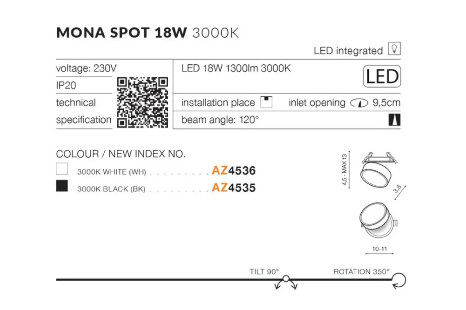 Sklep Kaja spot podtynkowy downlight LED 3000K AZ4535 MONA | Kaja* Oprawy Podtynkowe