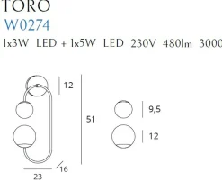 Sklep Kaja Dekoracyjna lampa ścienna z kloszami MX W0274 TORO | Kaja Oświetlenie* Lampy Led