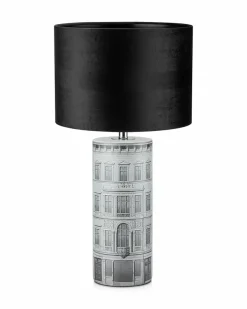 Sklep Kaja Dekoracyjna lampa stołowa z rysunkiem miasta 108103 | Kaja Oświetlenie* Lampki Stołowe Z Abażurem|Tradycyjne Lampki Stołowe