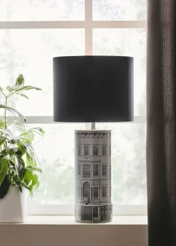 Sklep Kaja Dekoracyjna lampa stołowa z rysunkiem miasta 108103 | Kaja Oświetlenie* Lampki Stołowe Z Abażurem|Tradycyjne Lampki Stołowe