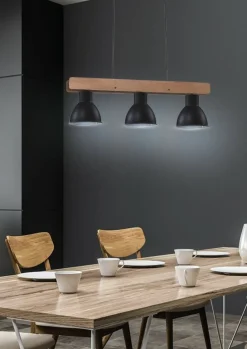 Sklep Kaja Dekoracyjna, potrójna lampa wisząca z drewnem 33-73471 z serii VARIO czarny Outlet