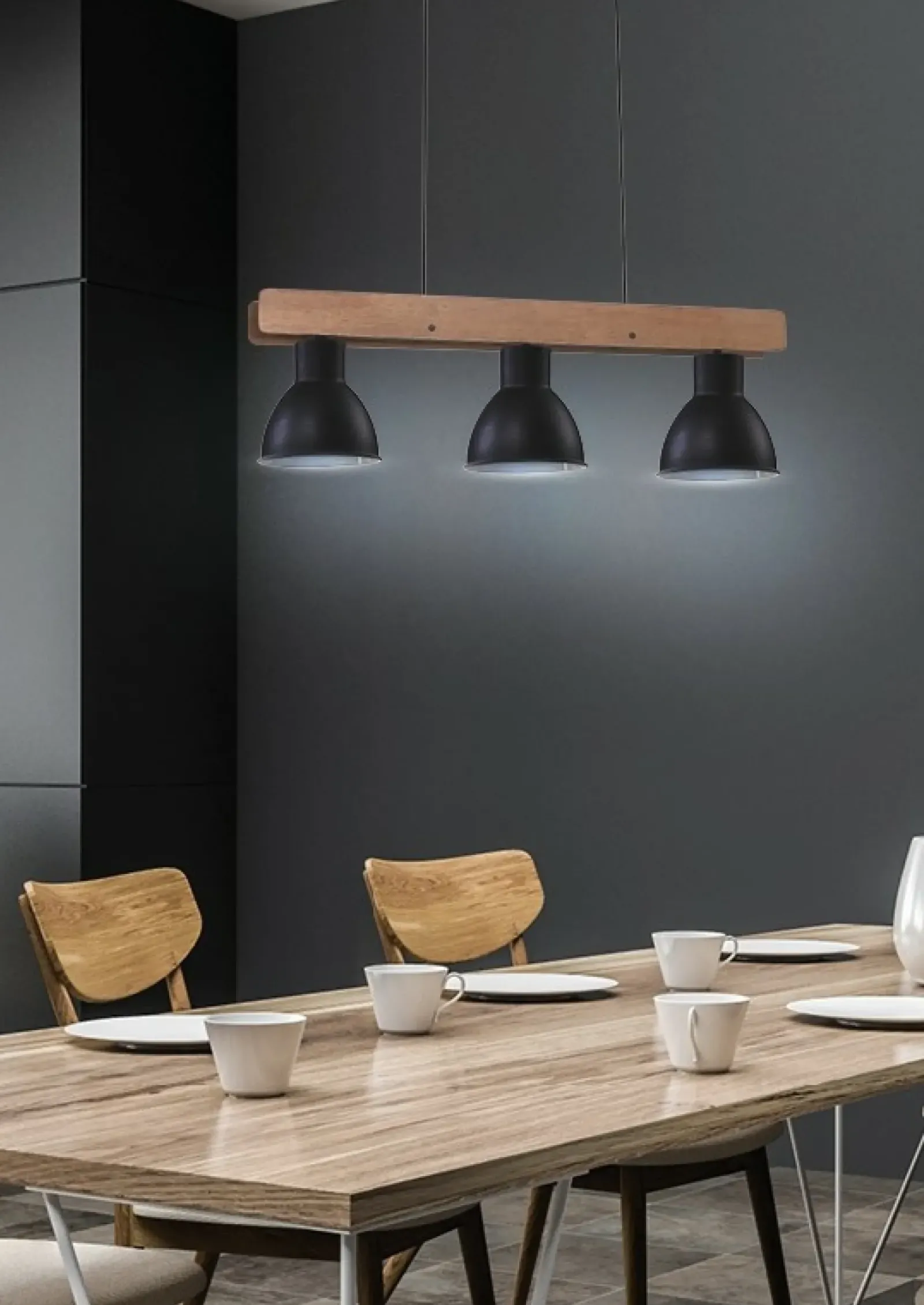 Sklep Kaja Dekoracyjna, potrójna lampa wisząca z drewnem 33-73471 z serii VARIO czarny Outlet