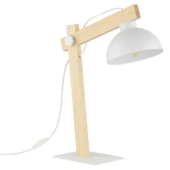 Sklep Kaja Designerska, biała lampka biurkowa z drewnem TK 5347 z serii OSLO* Lampki Biurkowe
