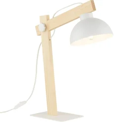 Sklep Kaja Designerska, biała lampka biurkowa z drewnem TK 5347 z serii OSLO* Lampki Biurkowe