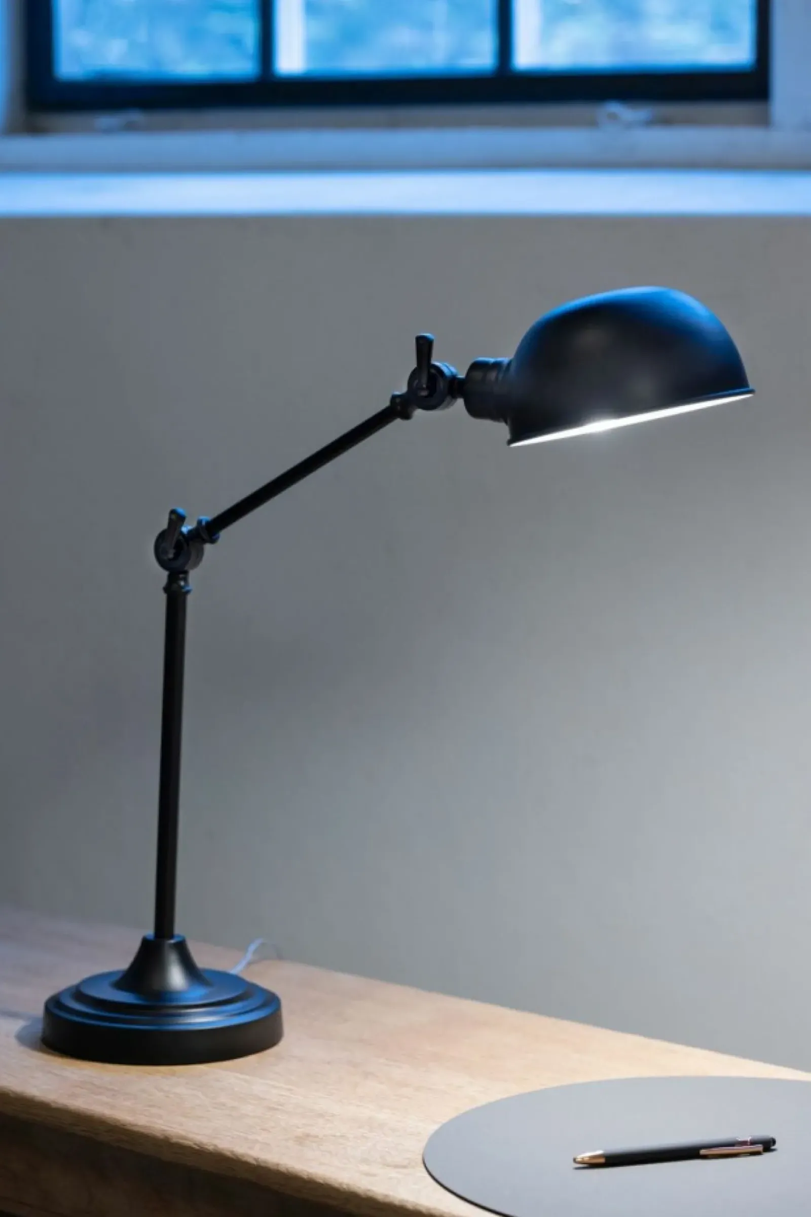 Sklep Kaja Designerska, czarna lampka do stylowego biura 108584 z serii PORTLAND* Lampki Biurkowe