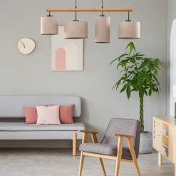 Sklep Kaja Drewniana lampa sufitowa z 4 abażurami TK 6108 DEVA | Kaja Oświetlenie beż Outlet