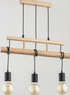 Sklep Kaja Drewniana lampa wisząca na 3 odsłonięte żarówki AL 62215 | Kaja Store