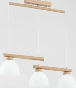 Sklep Kaja Drewniana lampa wisząca z 3 białymi kloszami AL 63041 | Kaja Shop