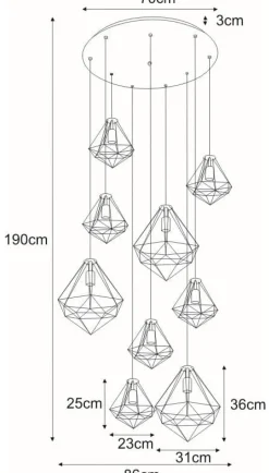 Sklep Kaja Duża lampa z kloszami w kształcie diamentów KP-14 GOLD | Kaja Cheap