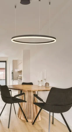 Sklep Kaja Duża obręcz wisząca LED do salonu ⌀150cm z pilotem AZ5347 HALO | Kaja czarnypiaskowany Flash Sale
