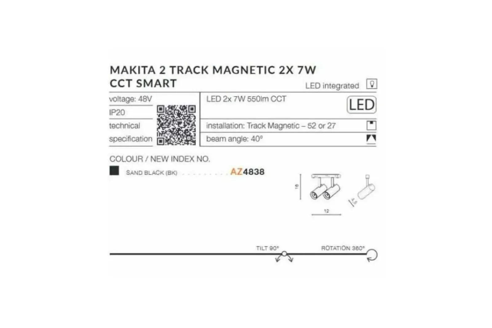 Sklep Kaja Dwupunktowa głowica 2x7W CCT SMART AZ4838 MAKITA ALFA MAGNETIC 48V* Lampy Led|Szynoprzewody Podtynkowe