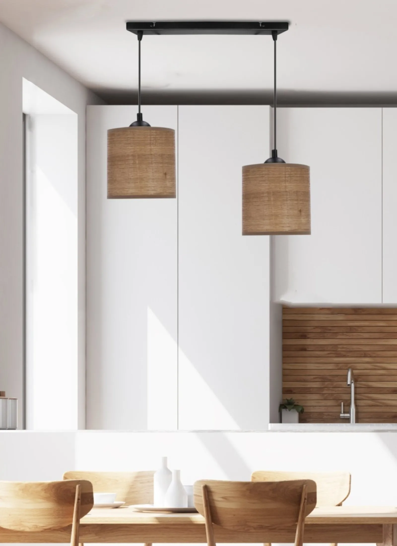 Sklep Kaja Dwupunktowa, rustykalna lampa wisząca nad stół 32-18328 LEGNO | Kaja* Żyrandole Z Abażurem