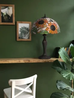 Sklep Kaja Efektowna lampka stołowa ze słonecznikami K-G16814 z serii SUNFLOWER* Tradycyjne Lampki Stołowe|Lampki Stołowe Retro