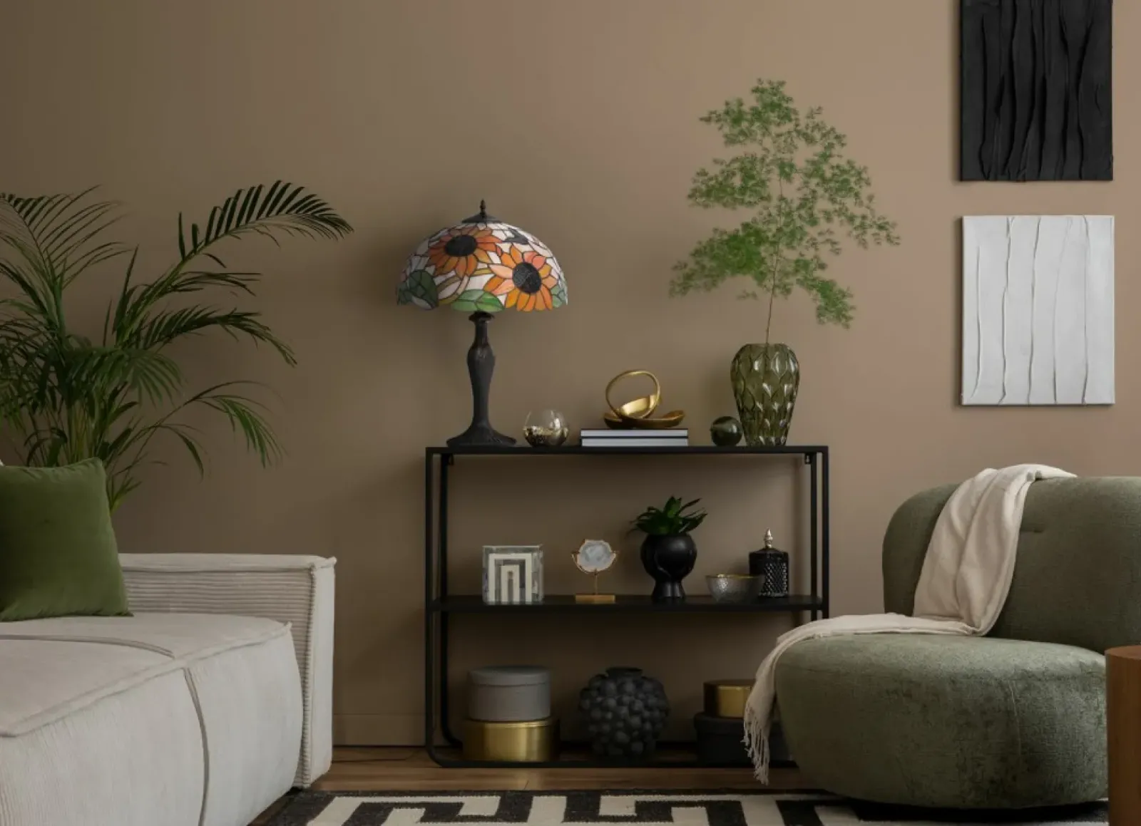 Sklep Kaja Efektowna lampka stołowa ze słonecznikami K-G16814 z serii SUNFLOWER* Tradycyjne Lampki Stołowe|Lampki Stołowe Retro