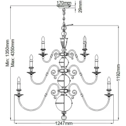 Sklep Kaja Efektowny żyrandol, złoty kolor HK-CAMBRIDGE25 z serii CAMBRIDGE* Randole Tradycyjne