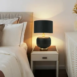 Sklep Kaja Elegancka, czarno-złota lampka stołowa LP-1515/1T SMALL z serii TAMIZA* Lampki Stołowe Z Abażurem|Nowoczesne Lampki Stołowe