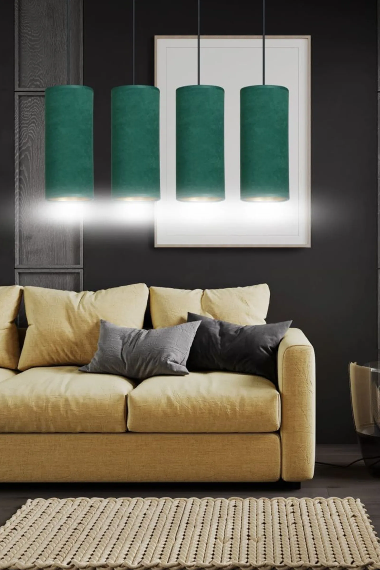 Sklep Kaja Elegancka lampa wisząca z zielonymi abażurami 1058/4 BENTE | Kaja* Żyrandole Z Abażurem