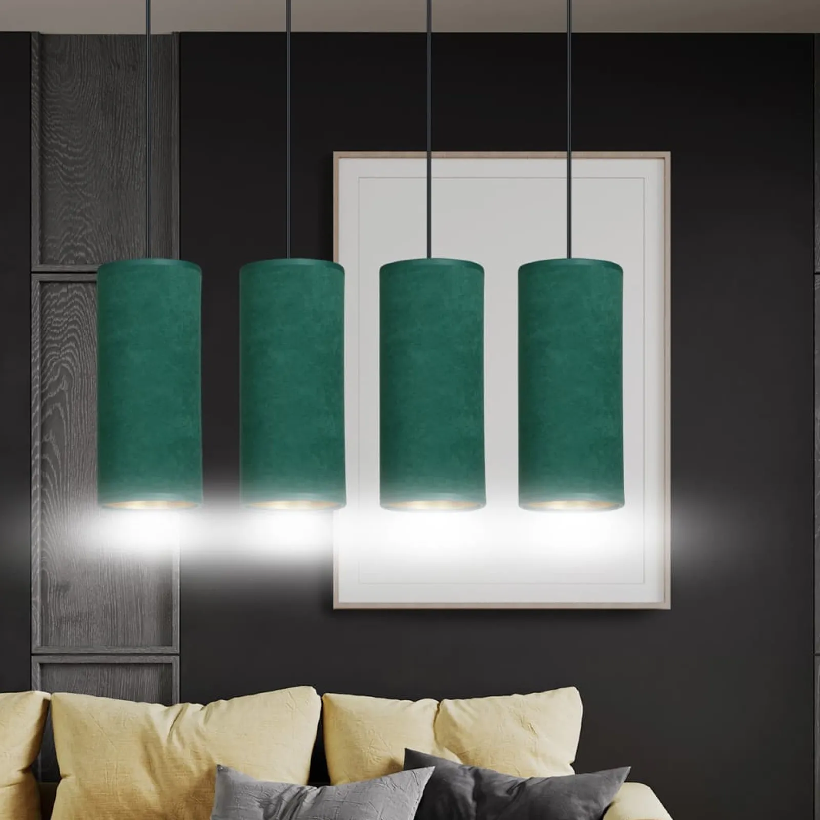 Sklep Kaja Elegancka lampa wisząca z zielonymi abażurami 1058/4 BENTE | Kaja* Żyrandole Z Abażurem