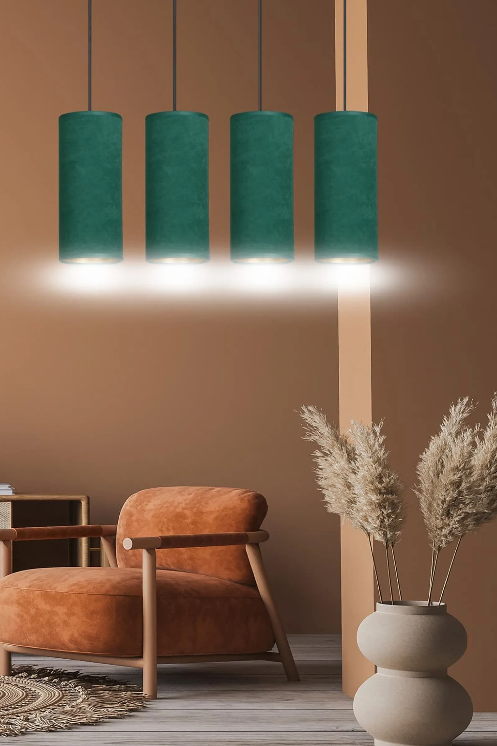 Sklep Kaja Elegancka lampa wisząca z zielonymi abażurami 1058/4 BENTE | Kaja* Żyrandole Z Abażurem