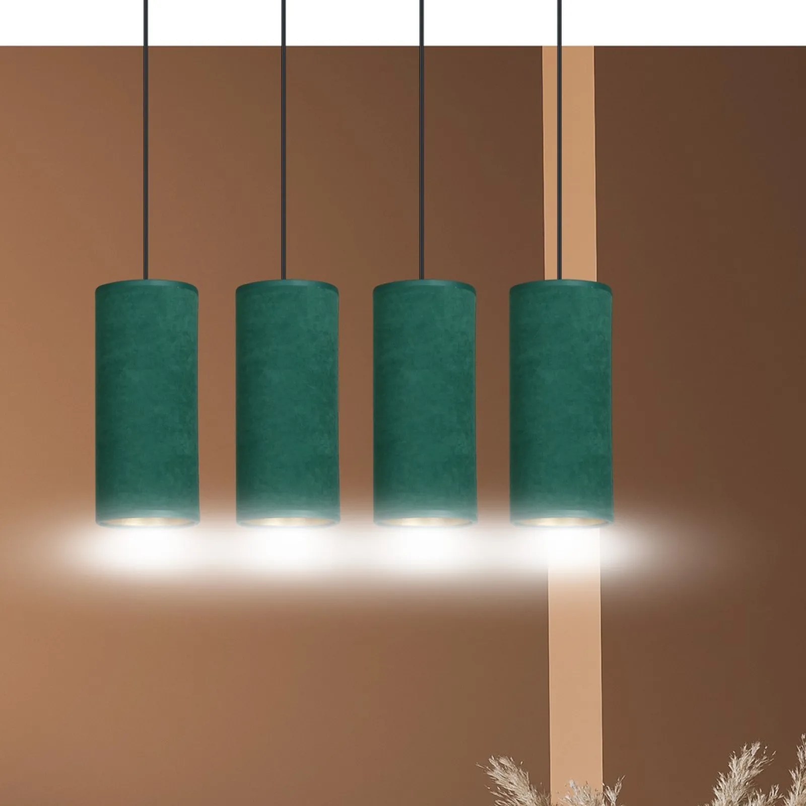 Sklep Kaja Elegancka lampa wisząca z zielonymi abażurami 1058/4 BENTE | Kaja* Żyrandole Z Abażurem