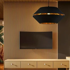 Sklep Kaja Elegancka lampa wisząca z czarno-złotym abażurem 1183/1 z serii PIANO* Żyrandole Z Abażurem