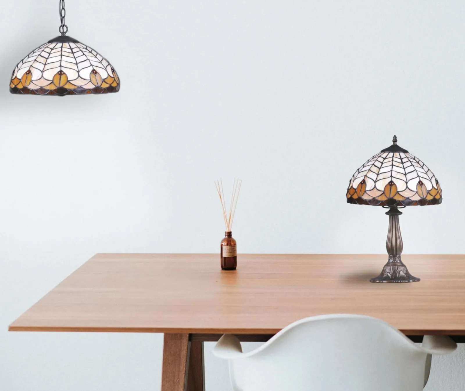 Sklep Kaja Elegancka, witrażowa lampka stołowa K-G121551 SARGAN | Kaja* Lampki Stołowe Retro