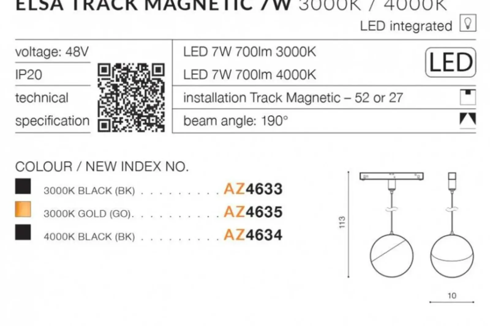 Sklep Kaja Głowica do szyny 1-fazowej 7W 4000K AZ4634 ELSA ALFA MAGNETIC 48V* Lampy Led|Szynoprzewody Podtynkowe
