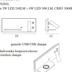 Sklep Kaja Kinkiet z USB i ładowarką indukcyjną MX W0291L SUPERIOR | Kaja* Lampy Led