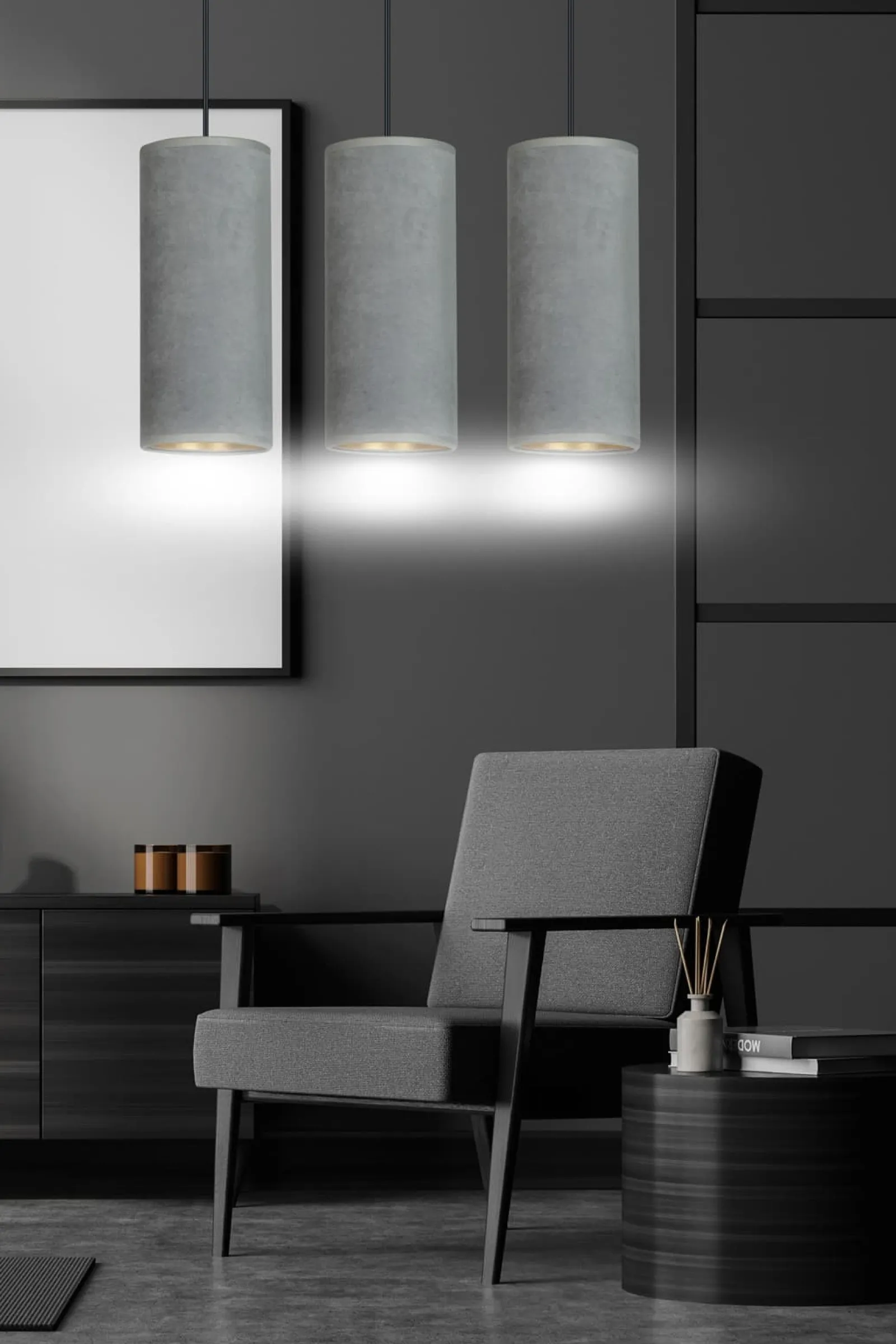 Sklep Kaja Klasyczna lampa wisząca z szarymi abażurami 1060/3 BENTE | Kaja* Żyrandole Z Abażurem