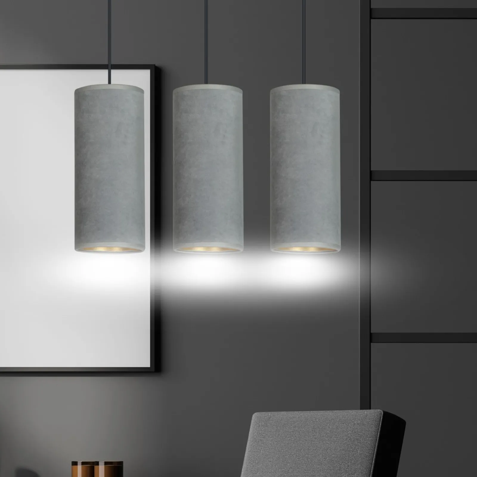 Sklep Kaja Klasyczna lampa wisząca z szarymi abażurami 1060/3 BENTE | Kaja* Żyrandole Z Abażurem