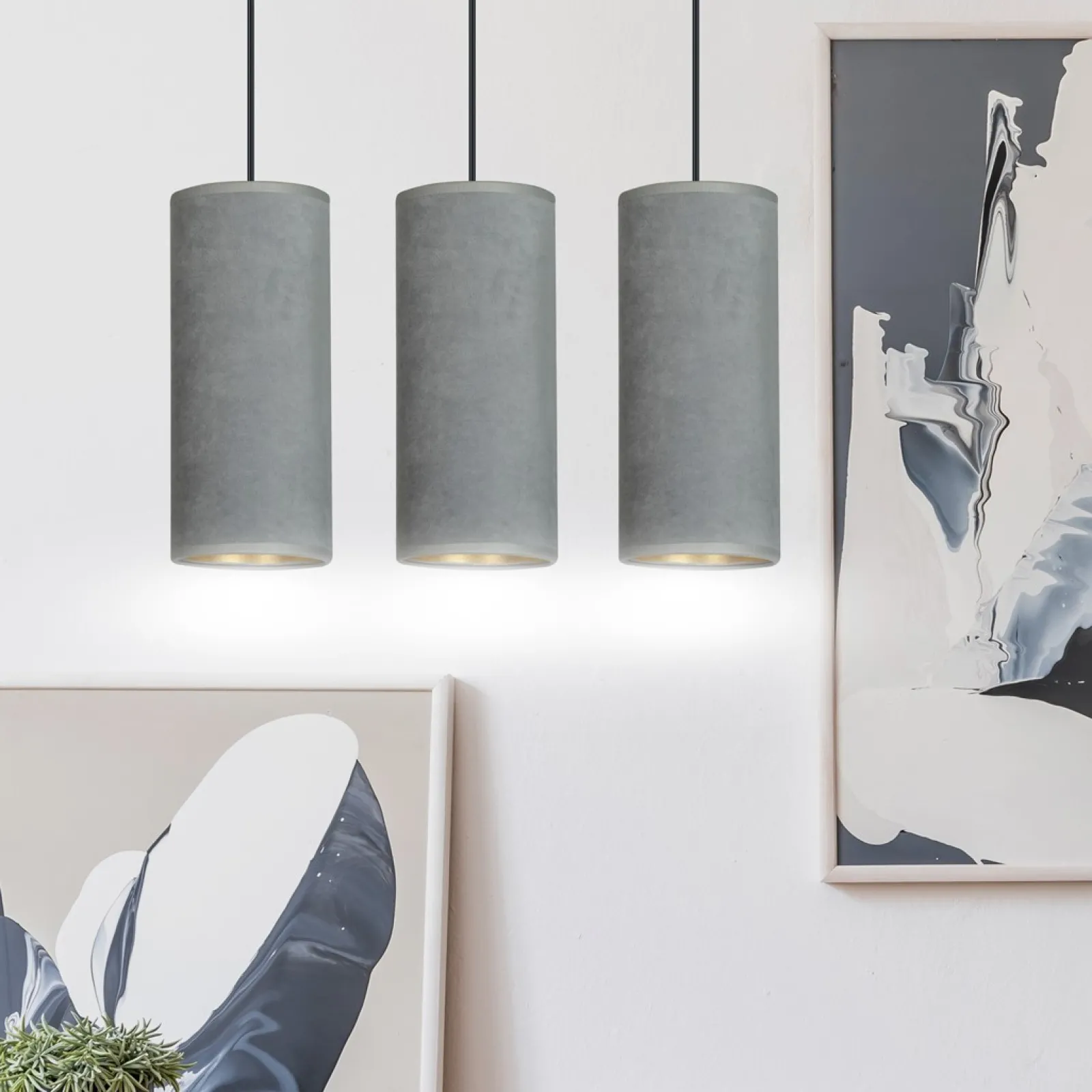 Sklep Kaja Klasyczna lampa wisząca z szarymi abażurami 1060/3 BENTE | Kaja* Żyrandole Z Abażurem