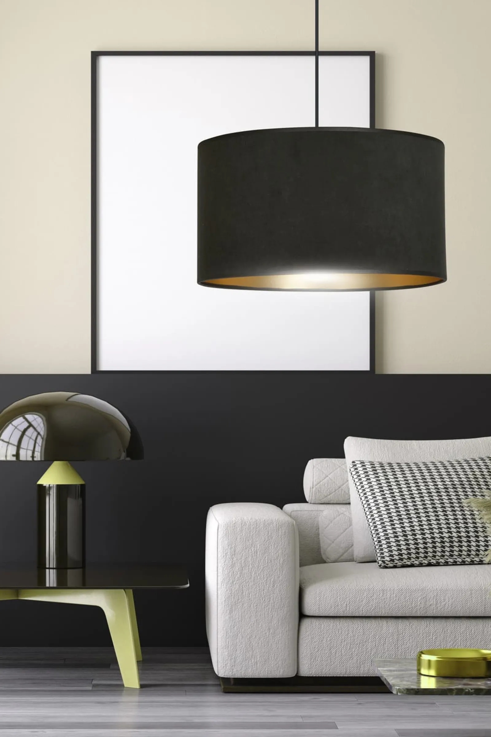 Sklep Kaja Klasyczna lampa wisząca z czarno-złotym abażurem 1054/1 HILDE | Kaja* Żyrandole Z Abażurem