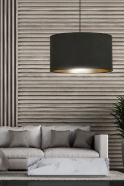 Sklep Kaja Klasyczna lampa wisząca z czarno-złotym abażurem 1054/1 HILDE | Kaja* Żyrandole Z Abażurem