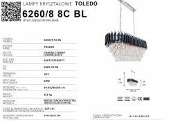 Sklep Kaja Kryształowa, szeroka lampa nad stół 6260/8 8C BL TOLEDO | Kaja Sale