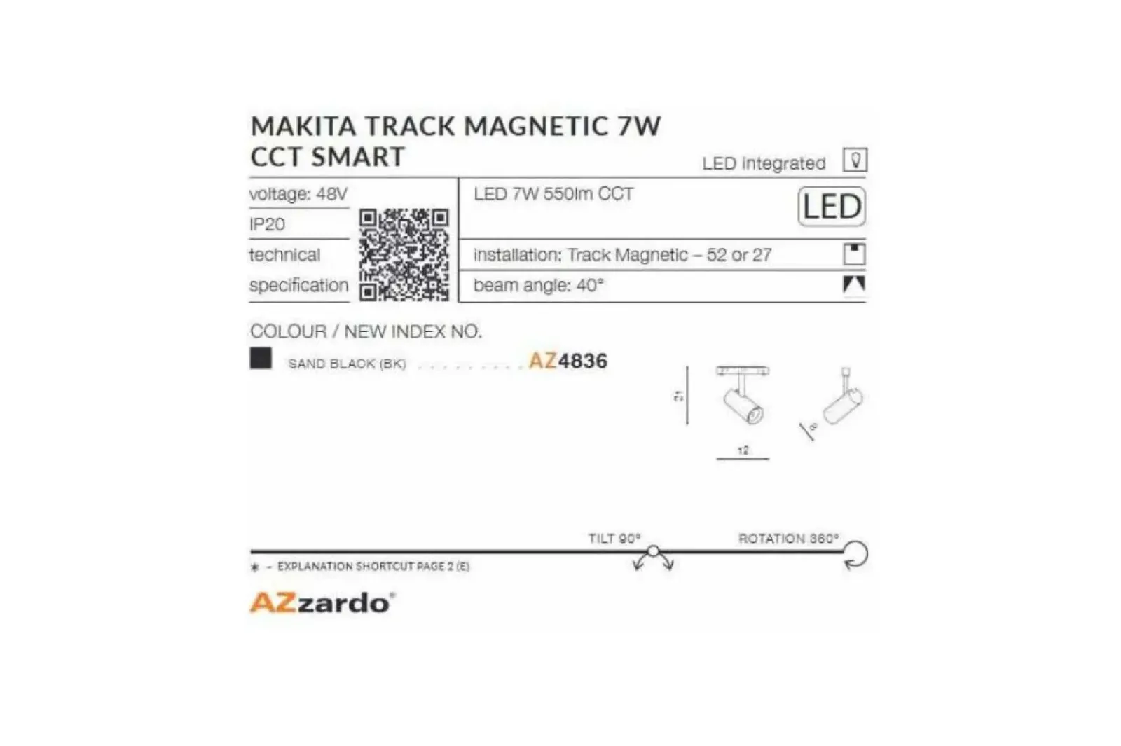 Sklep Kaja Lampa LED do szyny 7W CCT SMART AZ4836 MAKITA ALFA MAGNETIC 48V | Kaja* Lampy Led|Szynoprzewody Podtynkowe