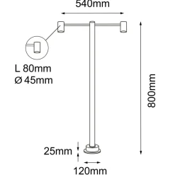Sklep Kaja Lampa ogrodowa z dwoma ramionami 80cm ANT 9922 NISEKO | Kaja* Lampy Ogrodowe Stojące