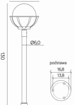 Sklep Kaja Lampa ogrodowa z kloszem, wysokość 130cm K 5002/1/KPO 250* Lampy Ogrodowe Stojące