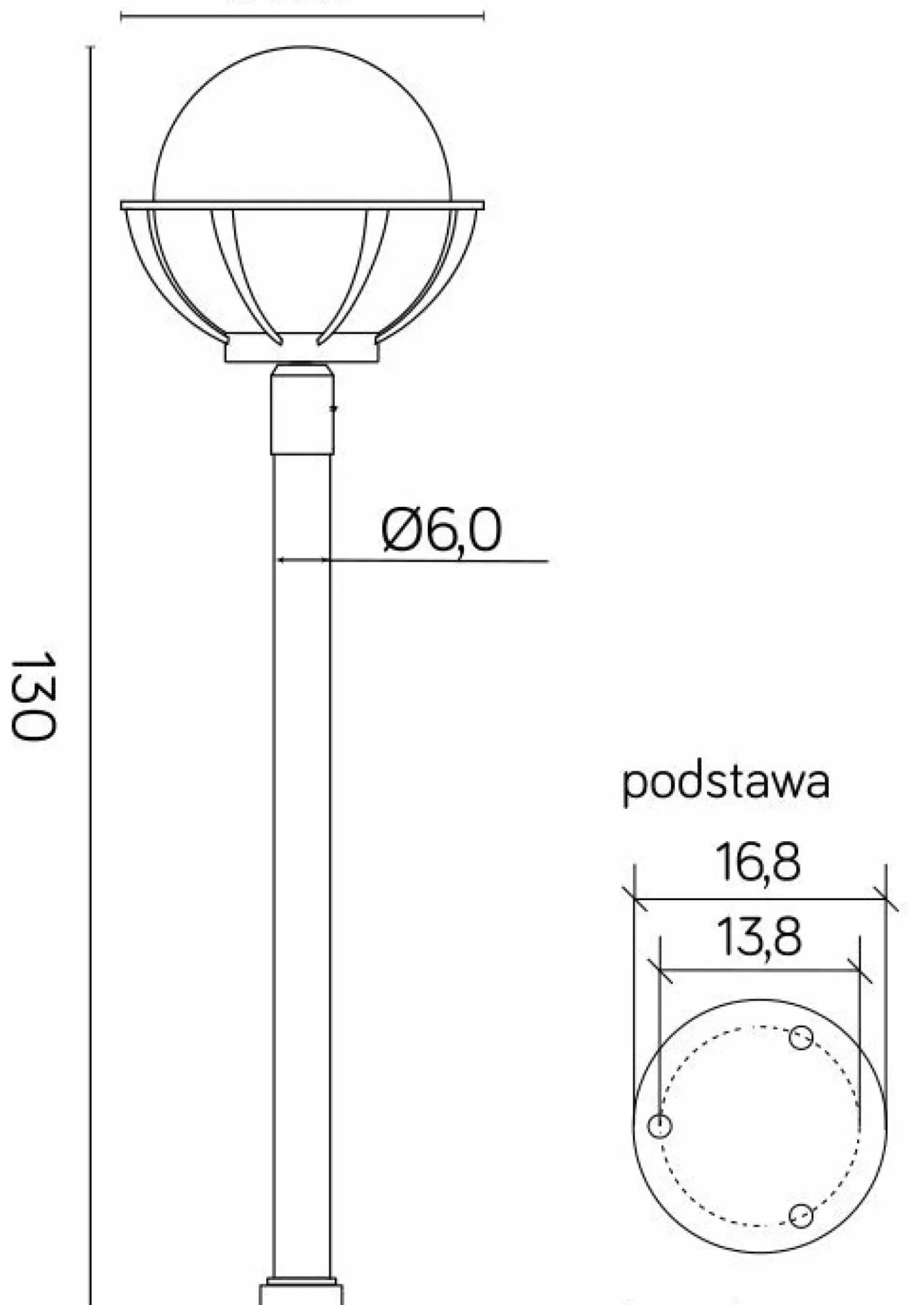 Sklep Kaja Lampa ogrodowa z kloszem, wysokość 130cm K 5002/1/KPO 250* Lampy Ogrodowe Stojące