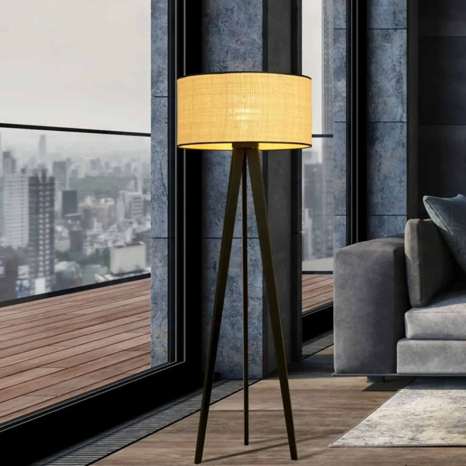 Sklep Kaja Lampa podłogowa z rattanowym abażurem 1149/LP1 ASTON | Kaja* Lampy Podłogowe Z Abażurem|Tradycyjne Lampy Podłogowe