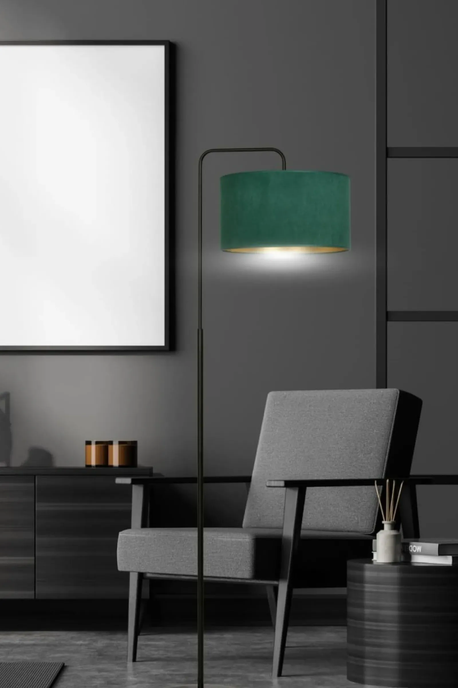 Sklep Kaja Lampa podłogowa z zielonym abażurem 1051/LP1 HILDE | Kaja Oświetlenie* Lampy Podłogowe Z Abażurem|Tradycyjne Lampy Podłogowe