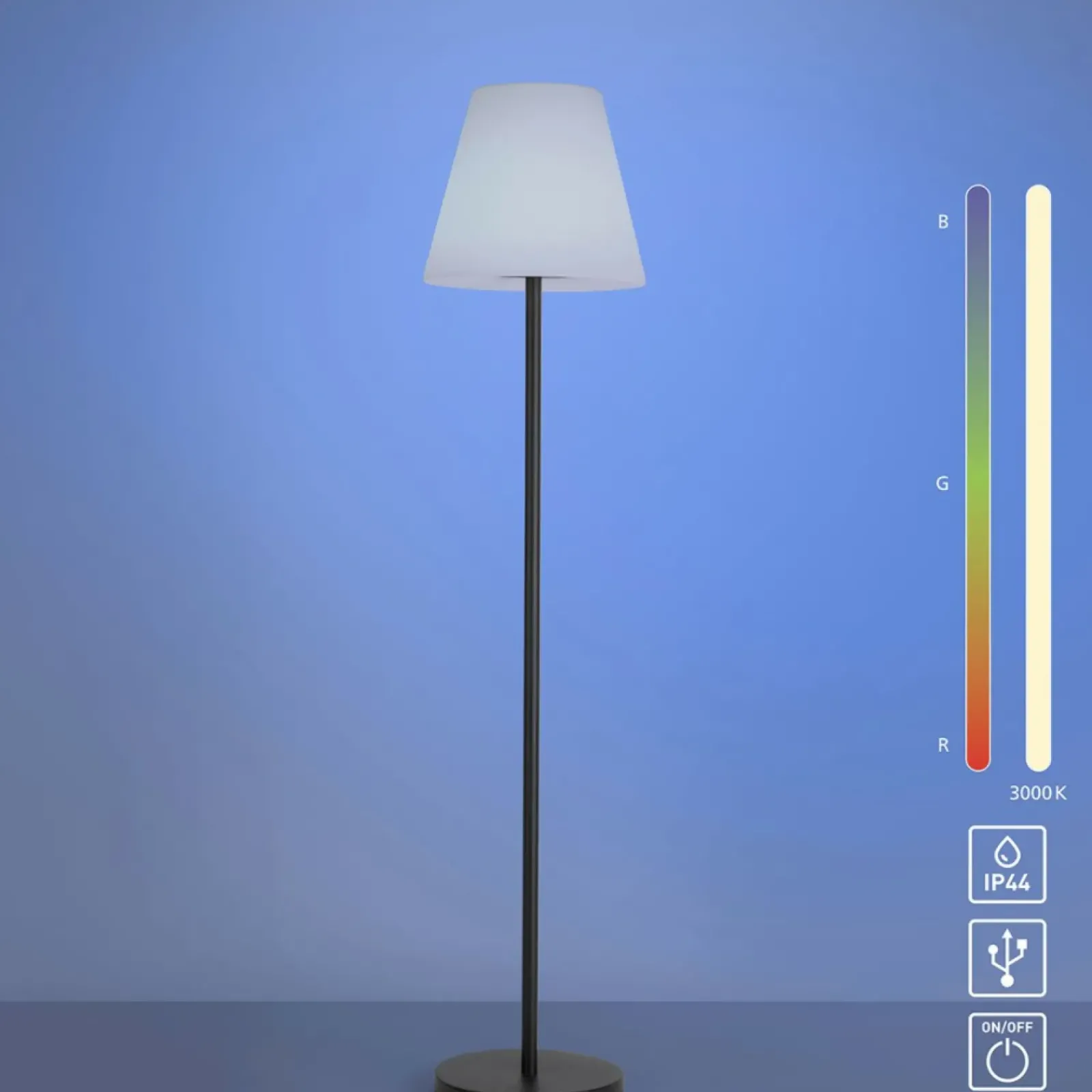 Sklep Kaja Lampa podłogowa zasilana akumulatorem, RGB 19826-18 z serii HOLLY* Lampy Podłogowe Z Abażurem|Tradycyjne Lampy Podłogowe