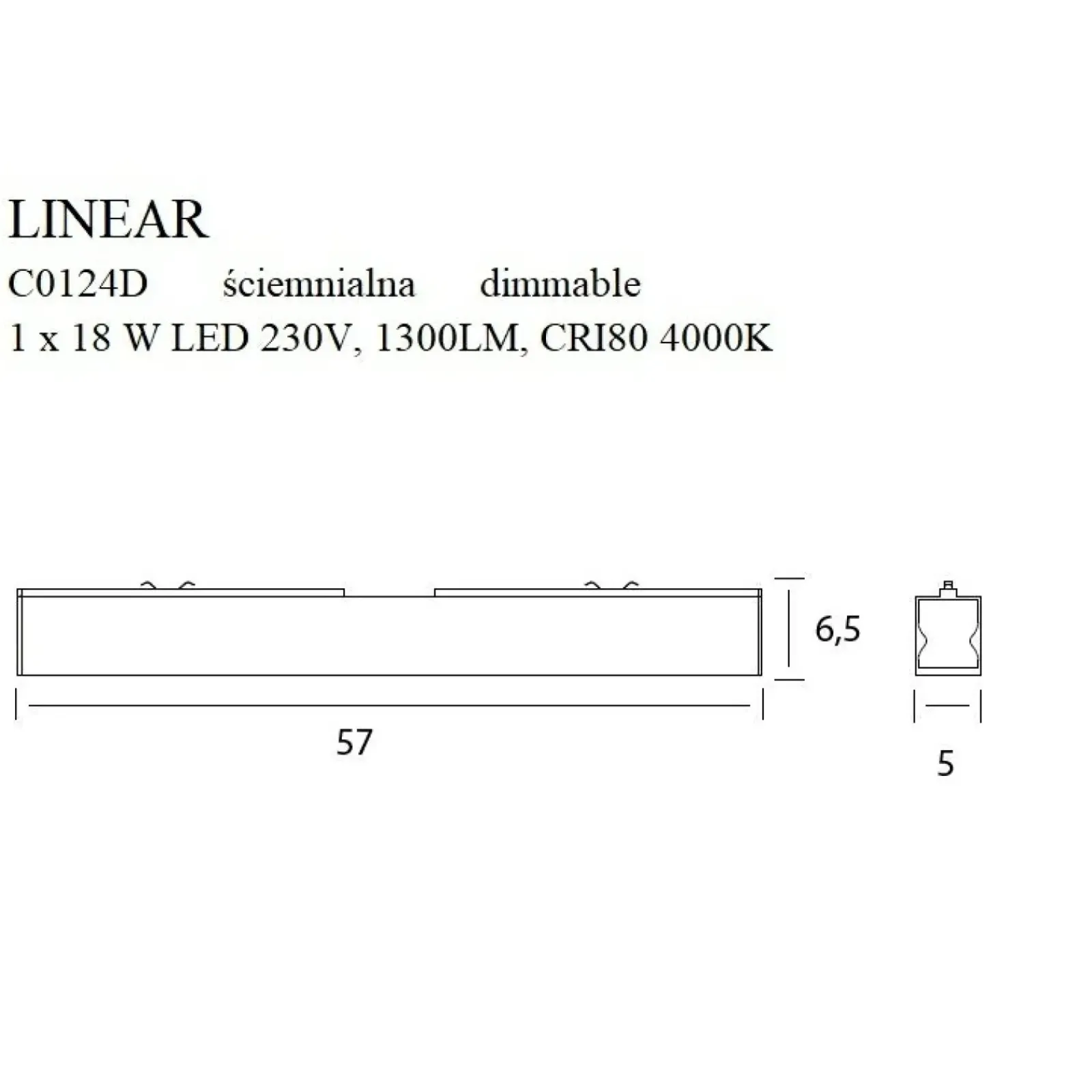 Sklep Kaja Lampa sufitowa LED ze ściemniaczem 57cm MX C0124D LINEAR | Kaja* Lampy Led|Plafony Nowoczesne